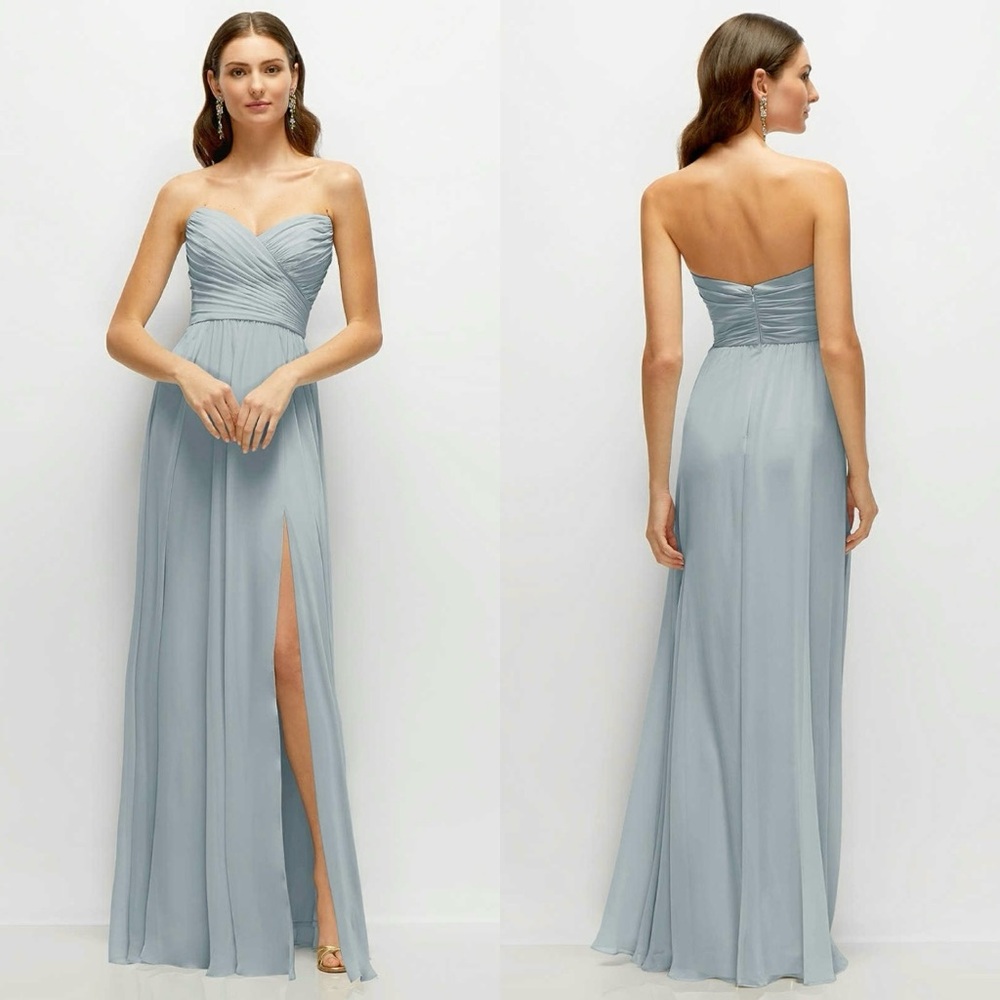After Six Strapless Chiffon Gown in Light Blue